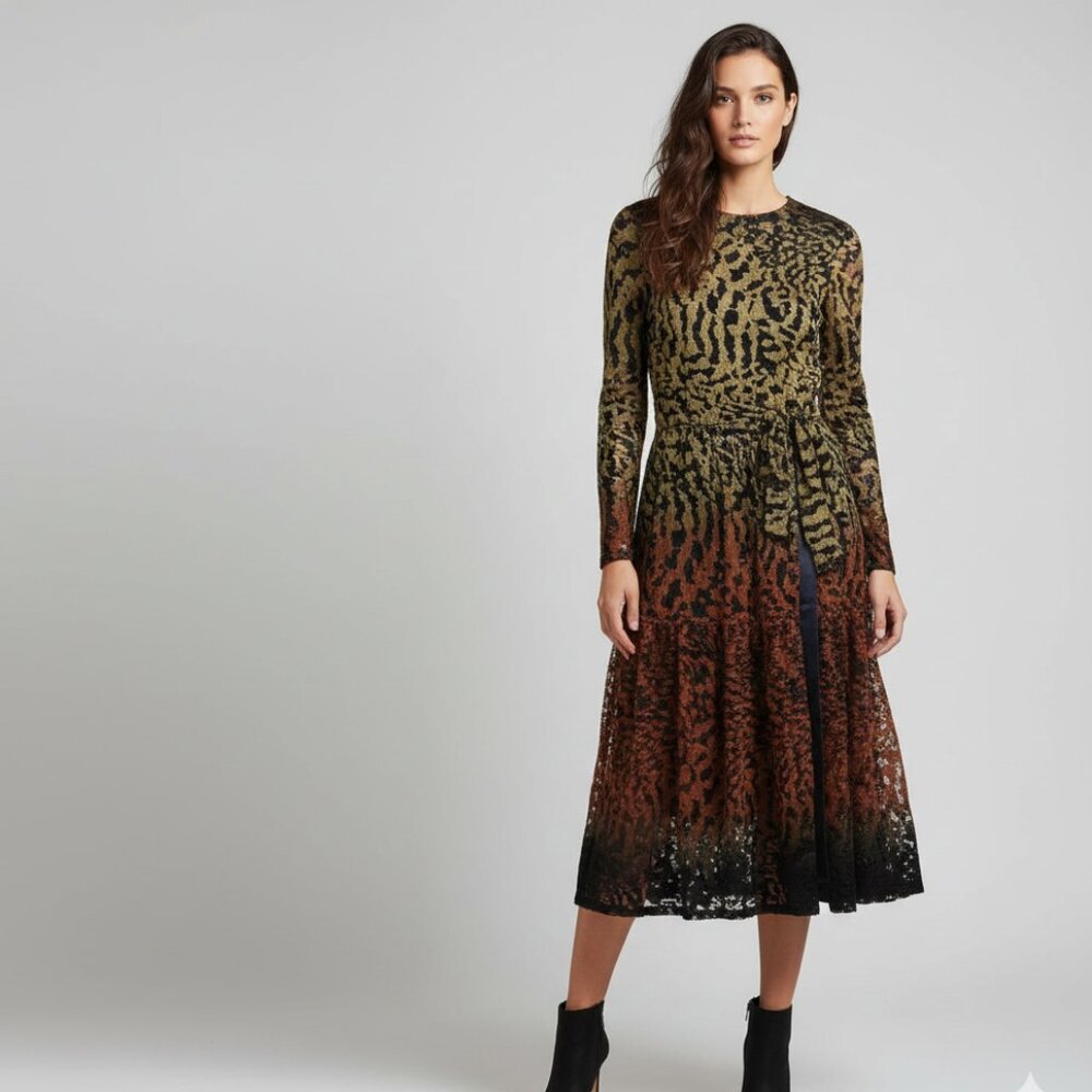 Perfetto Collection Women's Dress Leopard Print Cut Velvet Size 6 NWT